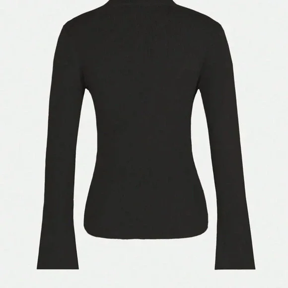 Black Casual Women's Button Cross Design Long Sleeve Sweater Asymmetric Pullover - Picture 2 of 3